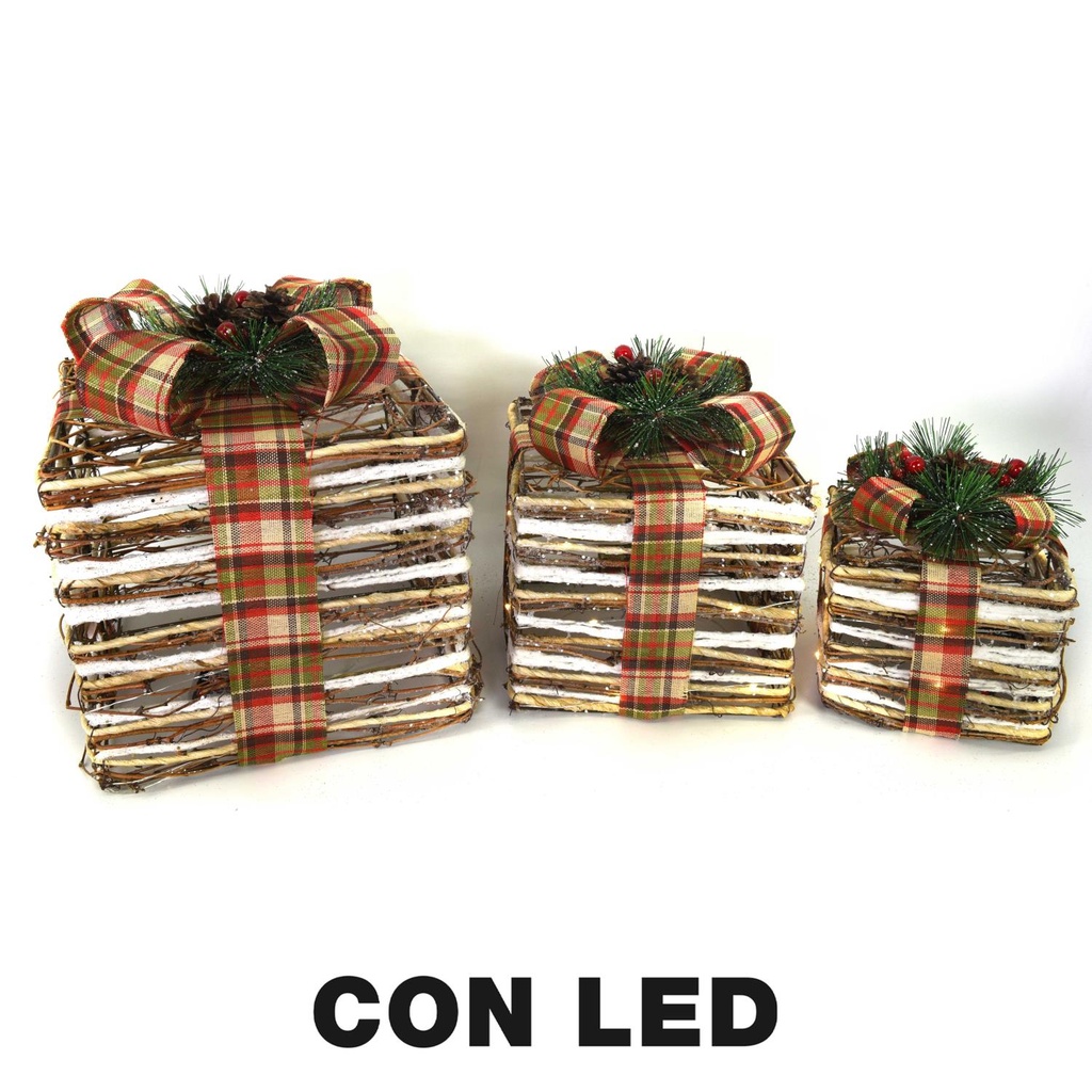 Pacco regalo 1-3 con led naturale 25x25x25 cm