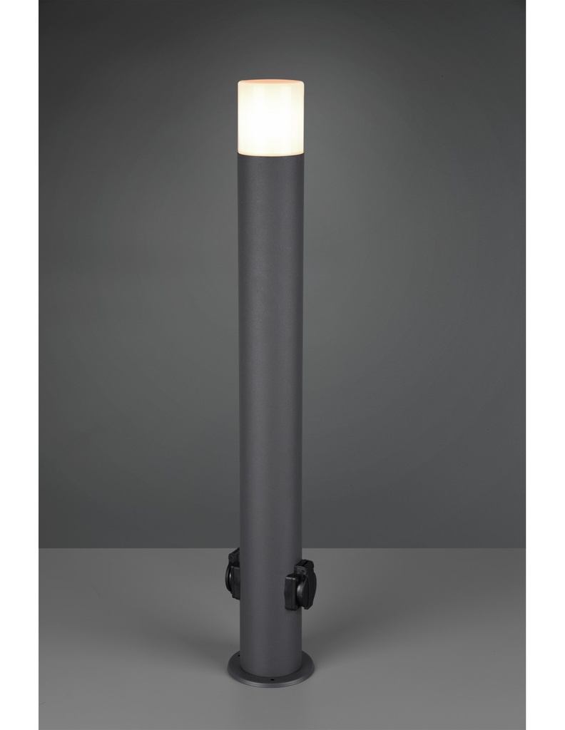 Palo da Esterno Hoosic 1xE27 con 2 Prese Schuko Antracite H80 cm IP44