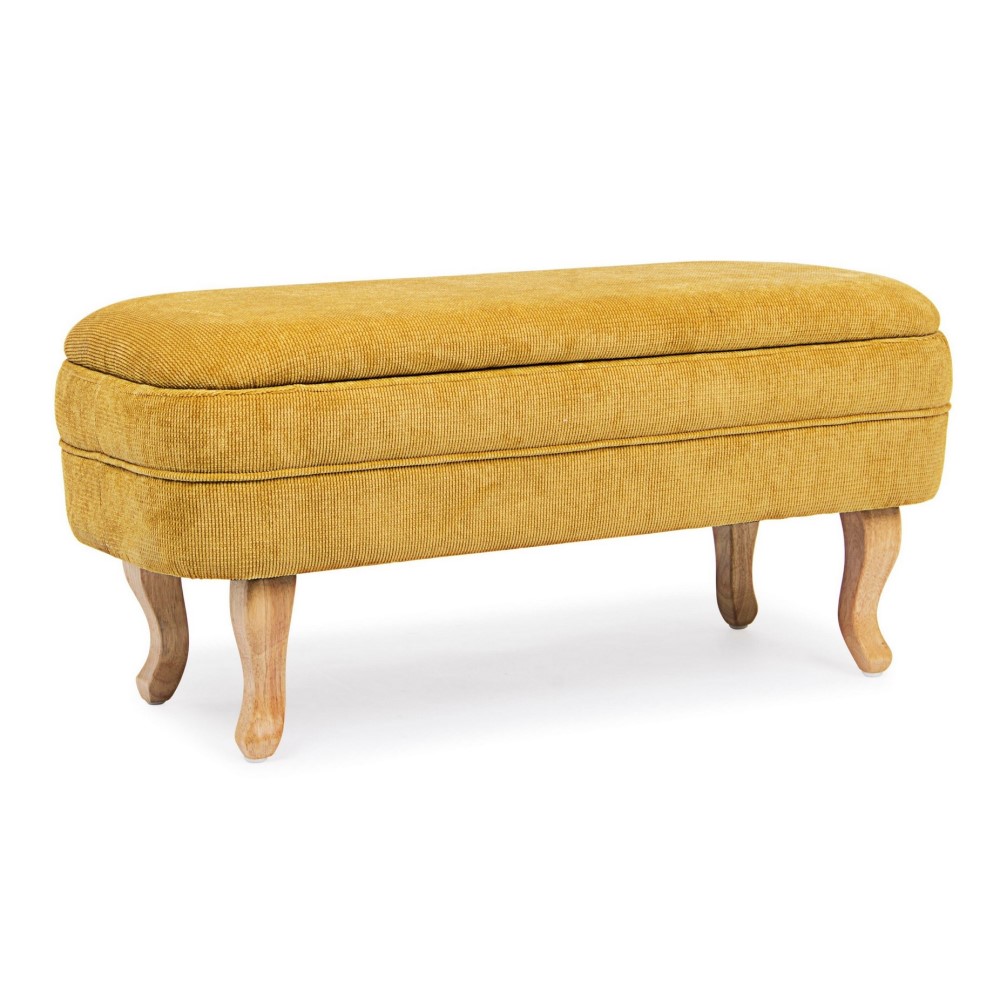Panca Contenitore Chenille Ocra Apribile 102x41x49 cm
