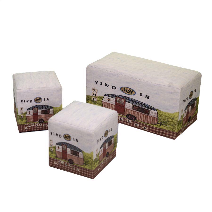 Panca con due pouff con camper cm60x30h33