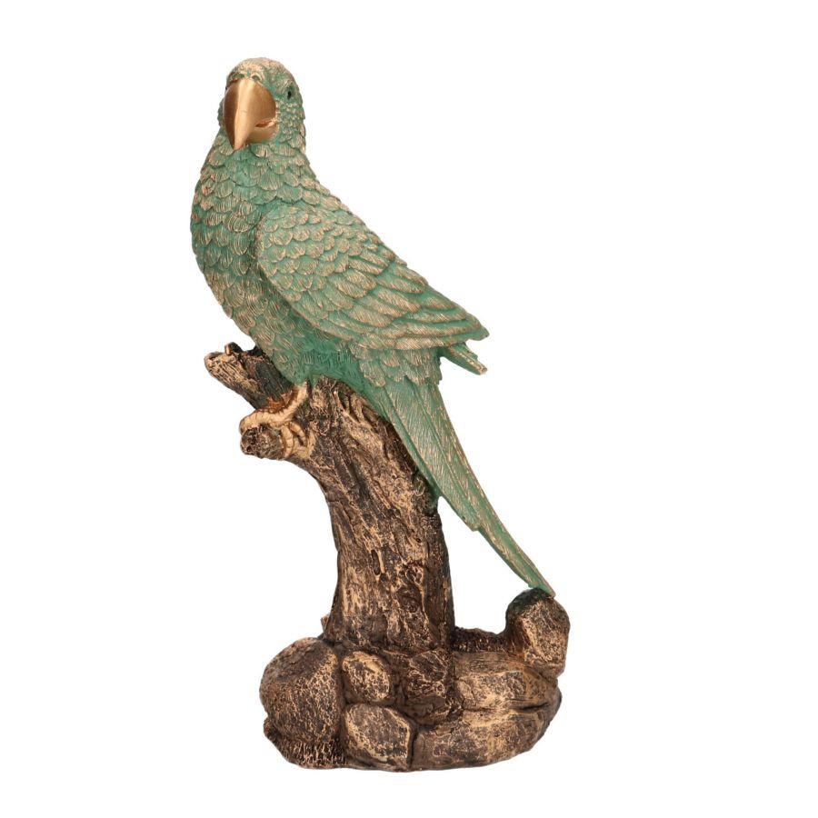 Pappagallo in resina verde oro 11,5x9,5x26 cm