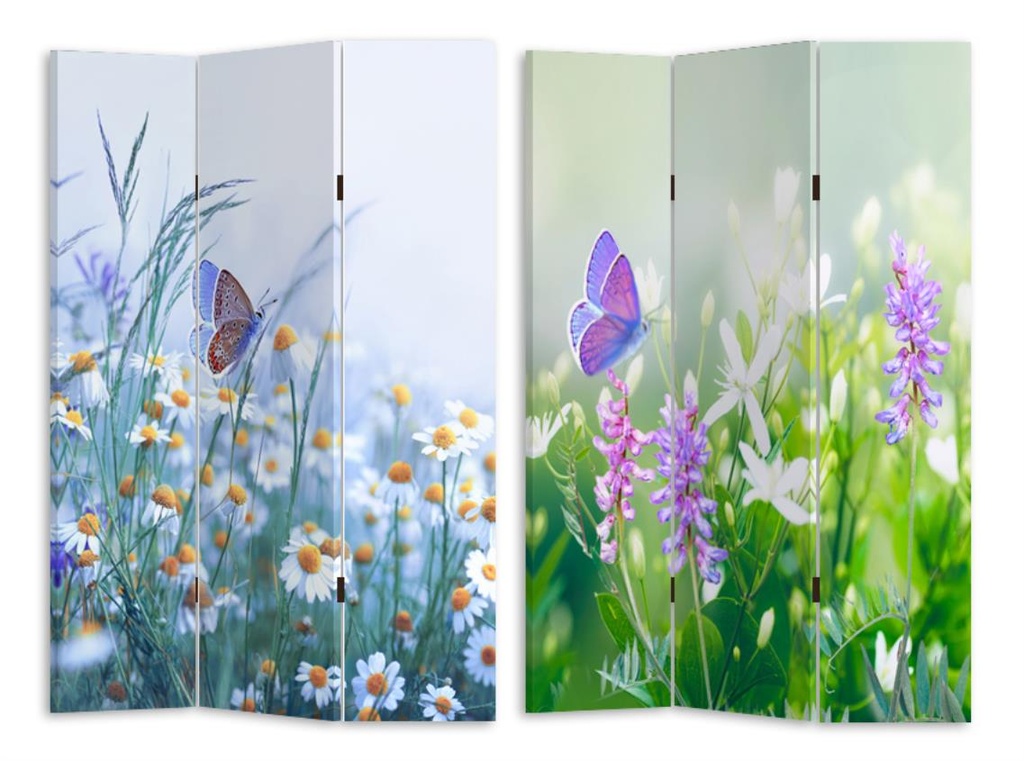 Paravento stampa 3 ante fiori e farfalle 120,6x2,5x180 cm