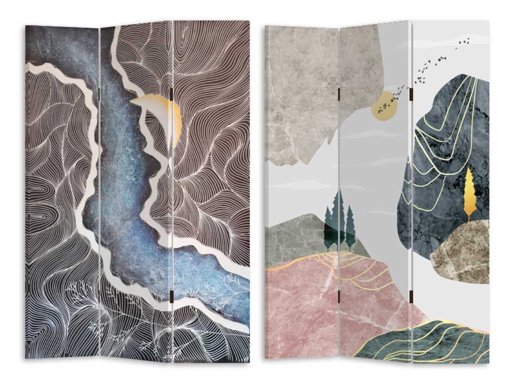 Paravento stampa effetto colline multicolor 3 ante rettangolare 120,6x2,5xh180