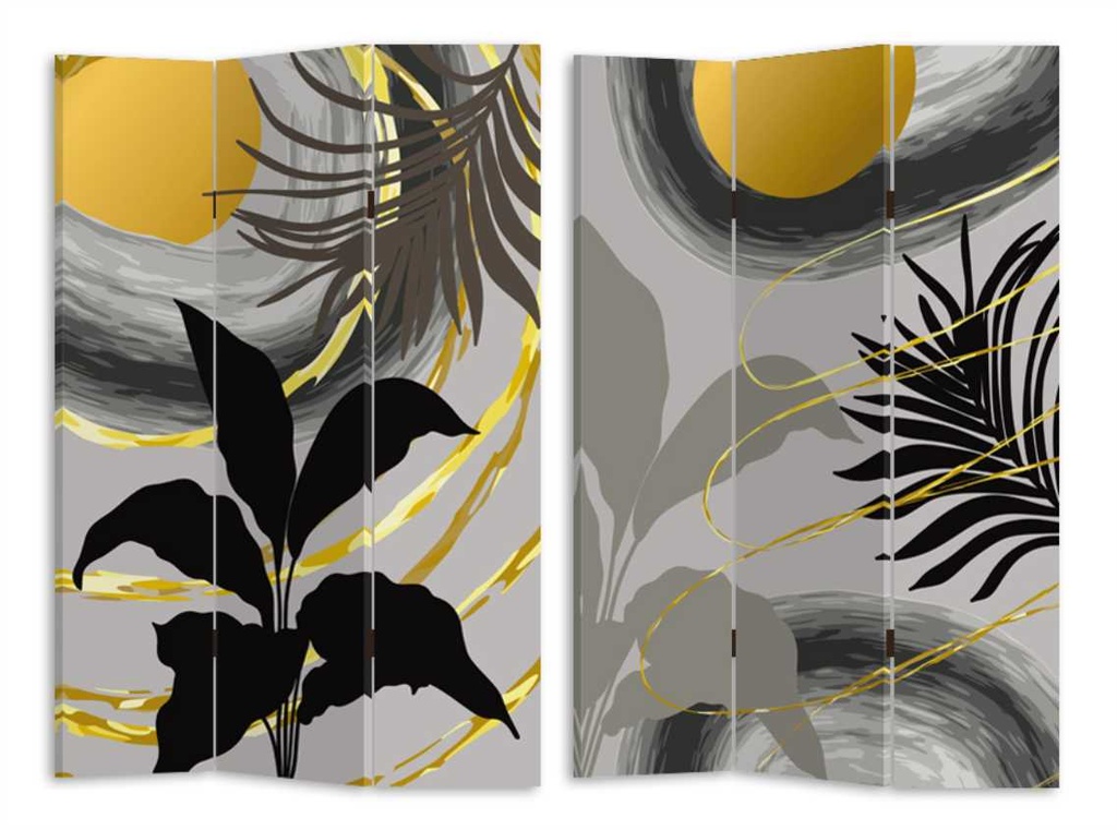 Paravento stampa foglie noce oro 3 ante rettangolare 120,6x2,5xh180
