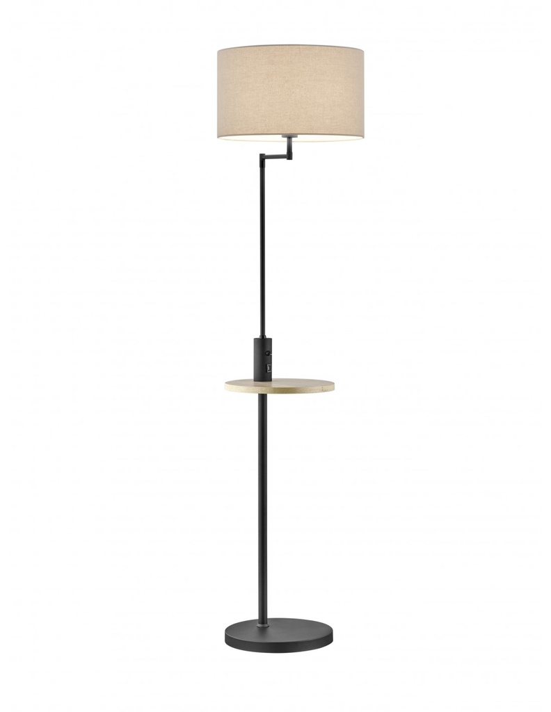 Piantana Moderna con Mensola e Porta USB in Nero