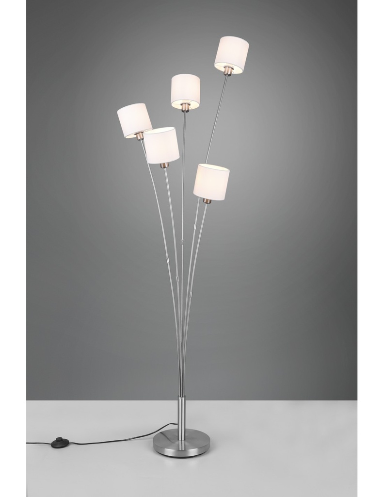 Piantana Salotto con 5 Paralumi in Tessuto Bianco H163 cm
