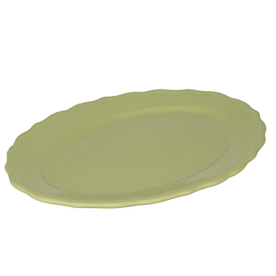 Piatto ovale verde pastello, dimensioni 35x26x3 cm