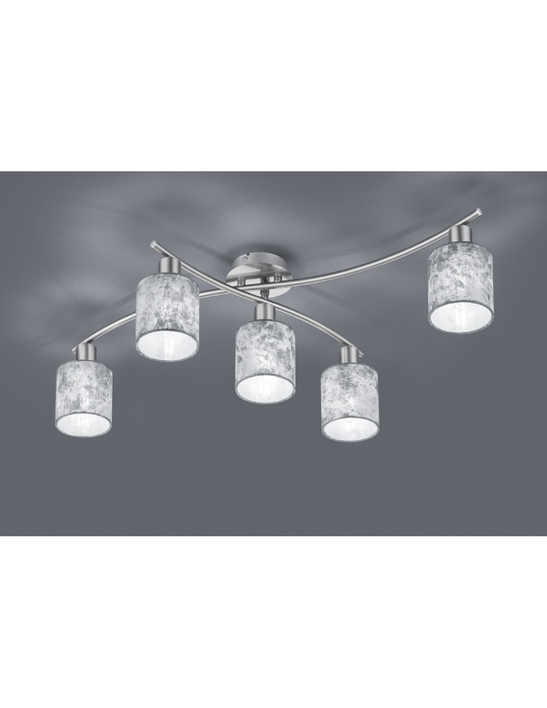 Plafoniera Nichel 5 Paralumi Tessuto Argento L75 cm