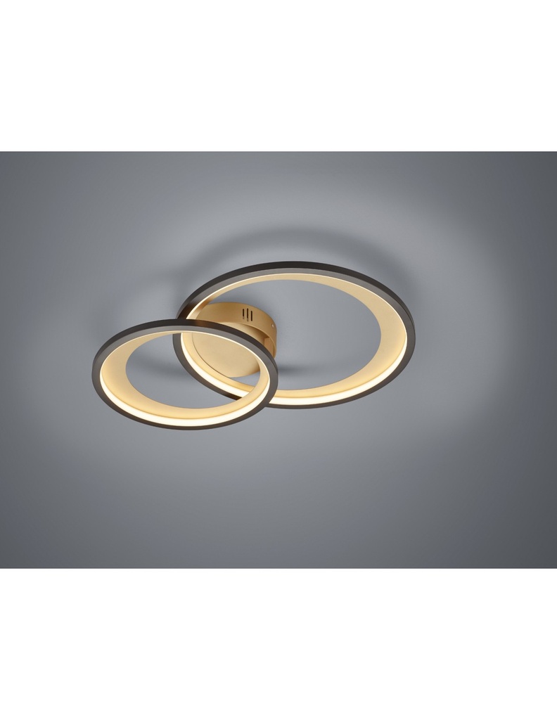 Plafoniera a Doppio Cerchio Nero-Oro LED Dimmerabile 29W L59 cm