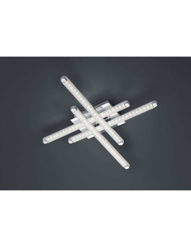 Plafoniera Moderna Street 4 Bacchette Led Effetto Cristallo Cromo L50 cm Trio Lighting