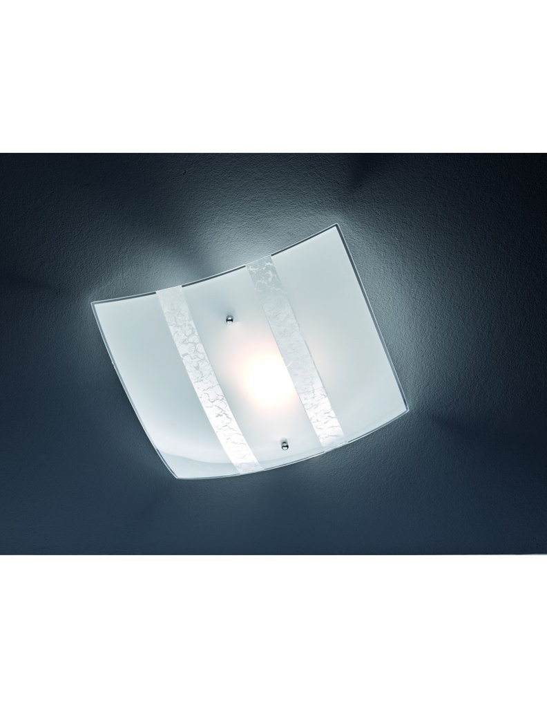 Plafoniera Quadrata Paralume Vetro Decoro Foglia Argento Nikosia Trio Lighting