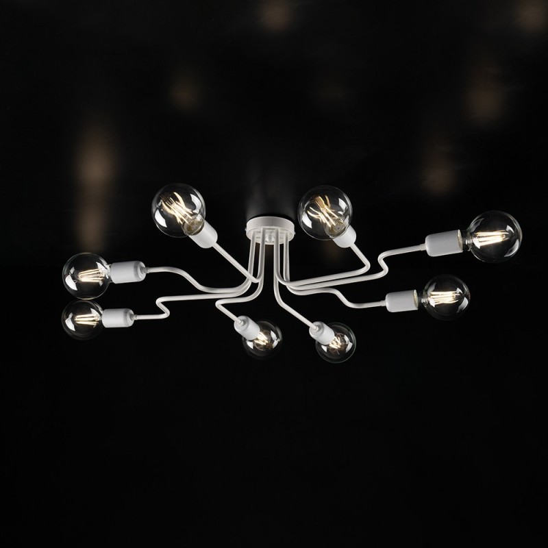 Plafoniera design in ferro Bianco Argento otto luci 83x h17 cm