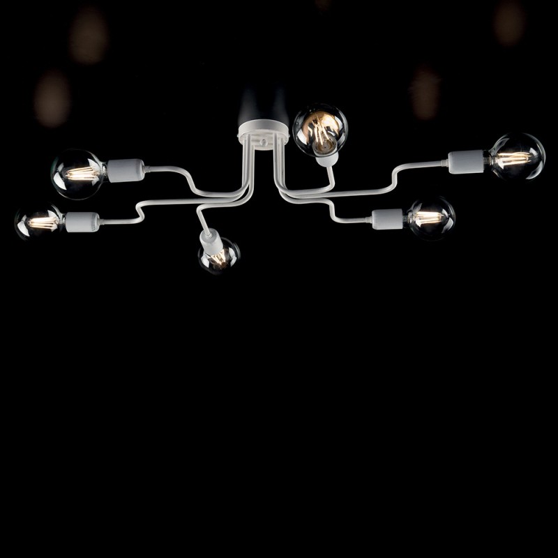 Plafoniera in ferro Bianco Argento sei luci diametro 83x h17 cm