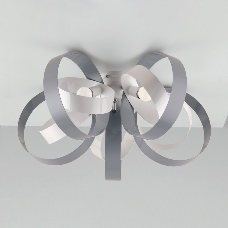 Plafoniera in ferro cinque luci Bianco Grigio 58x h26 cm
