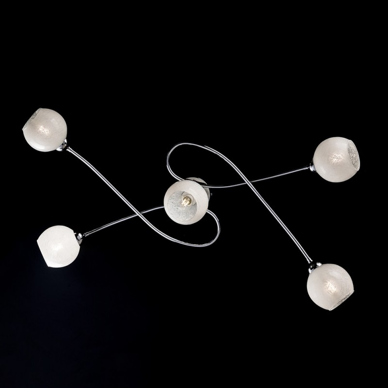 Plafoniera in ferro cromato lucido con vetri bianchi 5 luci  98x5xh. 19 cm