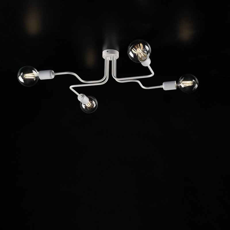 Plafoniera in ferro laccato bianco con decorazione argento 4 luci