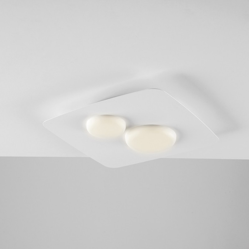 Plafoniera in metallo e alluminio Bianco due luci LED integrato 33x33x h5 cm