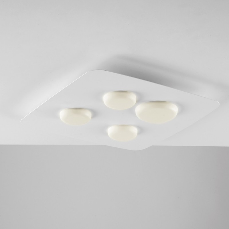 Plafoniera in metallo e alluminio Bianco quattro luci LED integrato 45x45x h5 cm