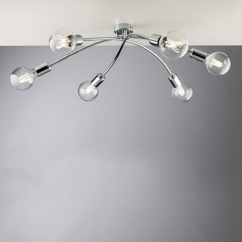 Plafoniera moderna in ferro Cromato lucido sei luci 71x h19 cm urban