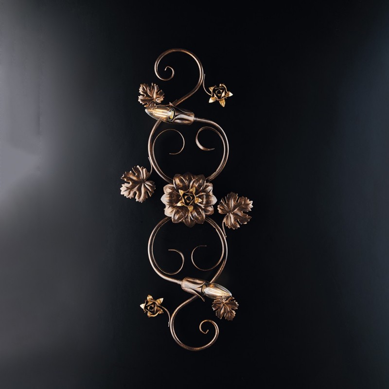 Plafoniera  rosoni in ferro Marrone Oro due luci 73x2x h17 cm