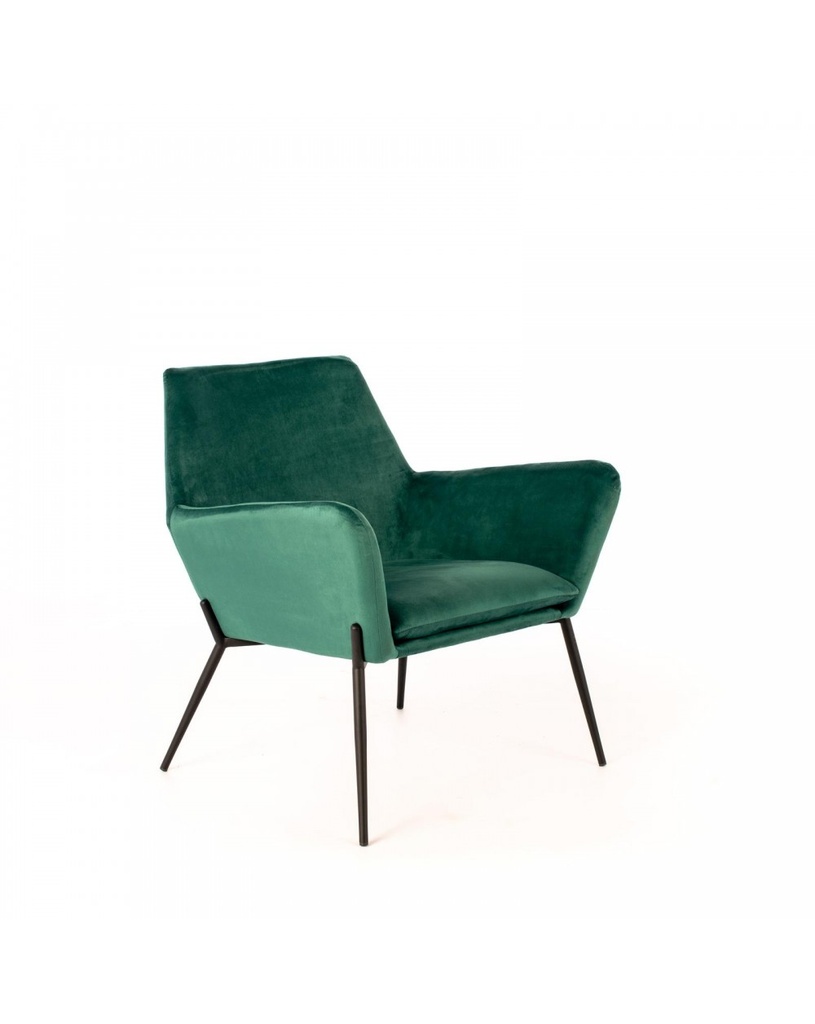 Poltrona in velluto verde petrolio con struttura in metallo nero, 54x71.5x70cm