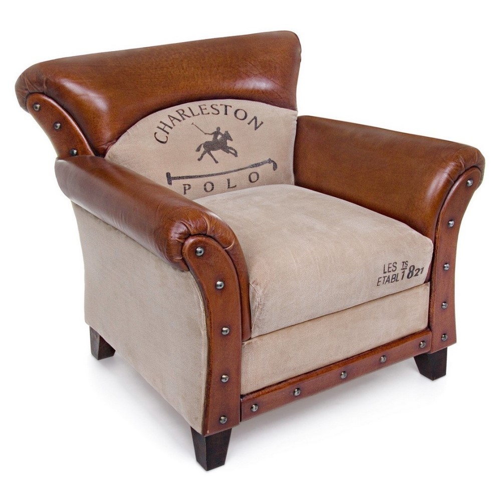 Poltrona Charleston in pelle vintage beige - Dimensioni: 86x76x77 cm