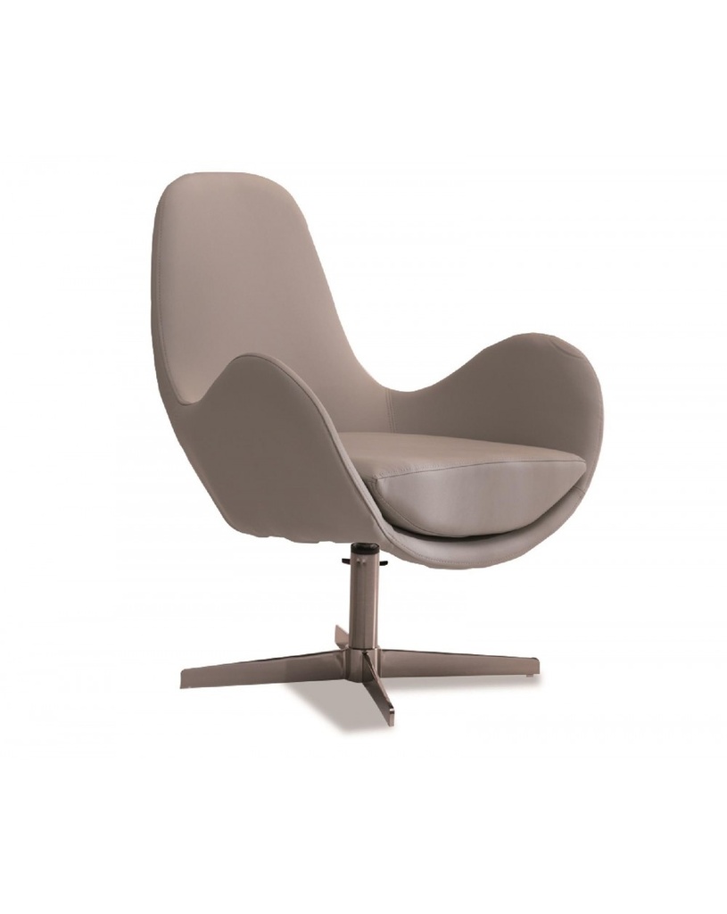 Poltrona Olga in similpelle con struttura in metallo, colore grigio chiaro, 72cm x 68cm x 85cm