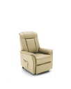Poltrona relax a 2 motori in similpelle, colore beige, con struttura in legno massello e meccanismo in metallo, 98cm x 74cm x 105cm