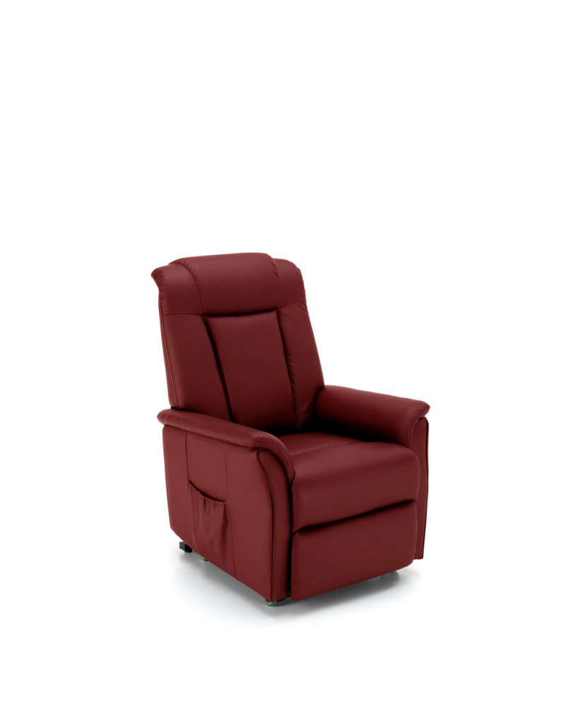 Poltrona Relax a 2 motori in Similpelle, colore Bordeaux, 98cm x 74cm x 105cm, con struttura in Legno massello e meccanismo in Metallo
