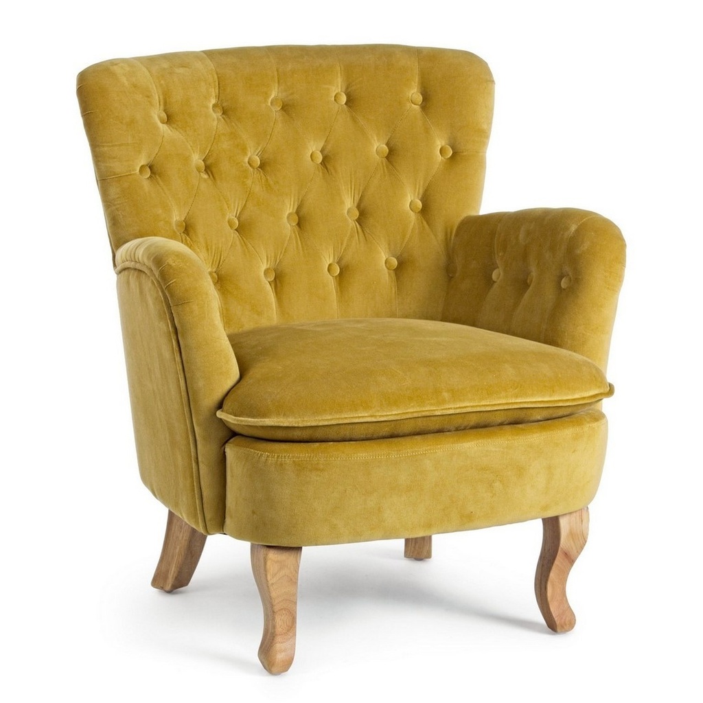 Poltrona Vintage Orlins in velluto trapuntato senape - Misure: 71,5x72,5x79 cm