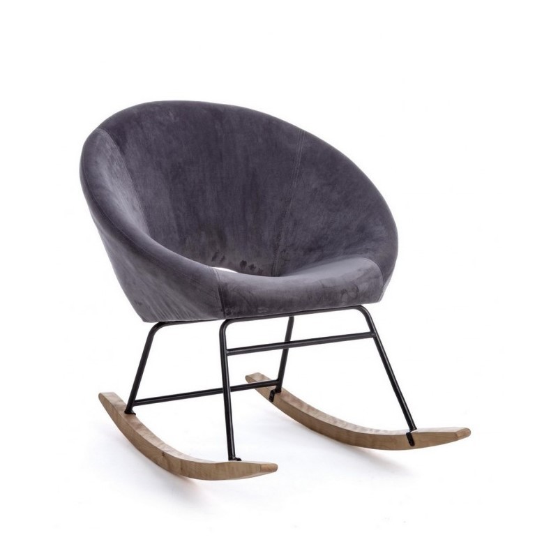 Poltrona a dondolo Annika in velluto grigio scuro - Dimensioni: 74x77x74 cm