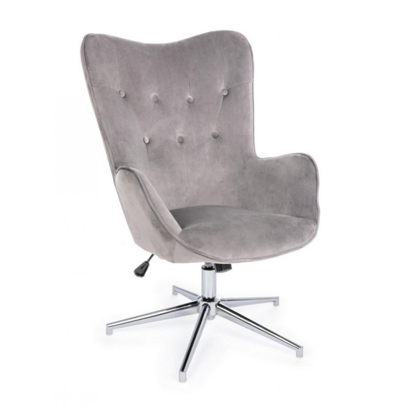 Poltrona contemporanea in velluto grigio, misure: 69x70x105/117 cm