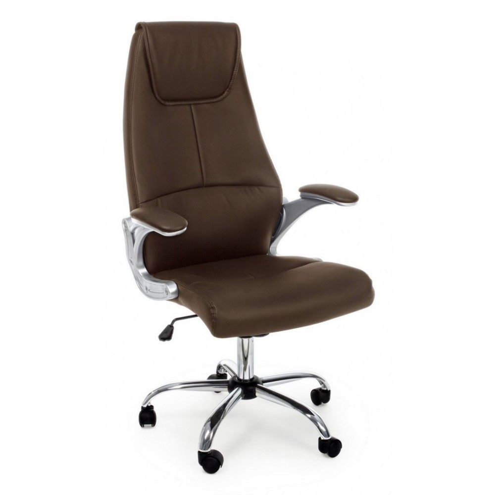Poltrona da ufficio in ecopelle marrone con braccioli - Dimensioni: 55x61x118/128 cm