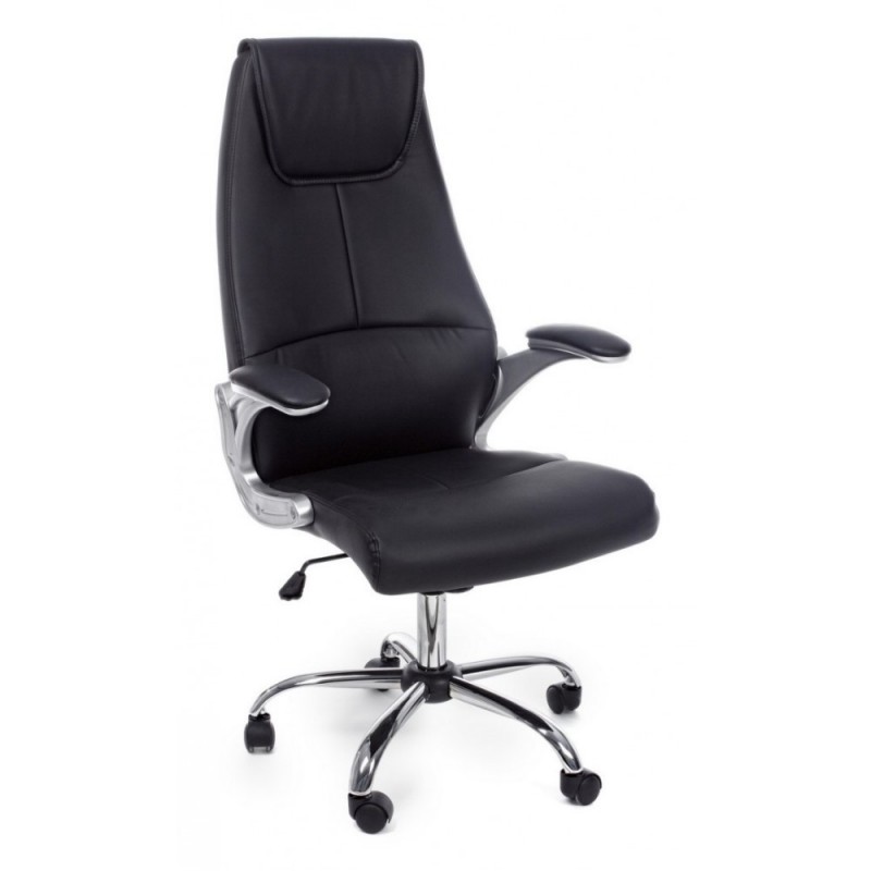 Poltrona direzionale in ecopelle nero Camberra con braccioli - Dimensioni: 55x61x118/128 cm