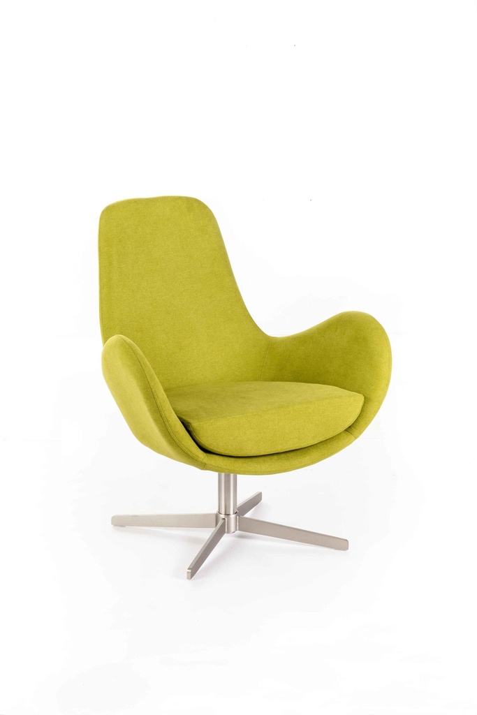 Poltrona girevole verde, rivestimento in tessuto, seduta in poliuretano espanso e ovatta, struttura in metallo, 64x72x42 cm