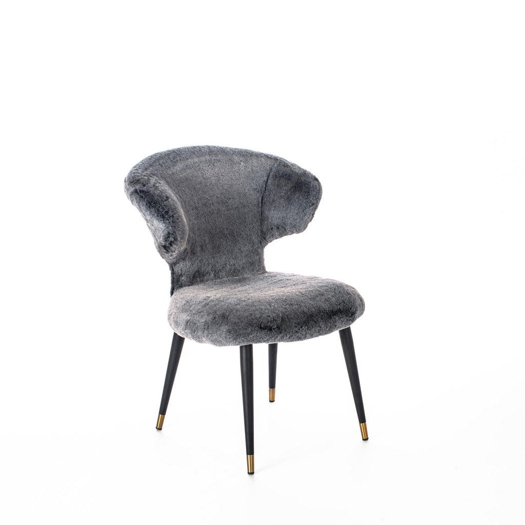 Poltrona in pelliccia sintetica grigia con gambe in metallo nero/oro, 64cm x 66cm x 87cm