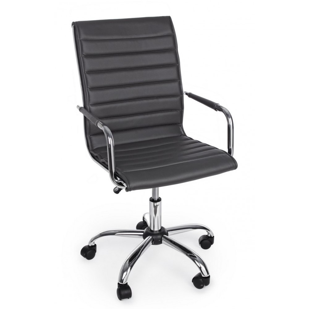 Poltrona ufficio con braccioli, colore grigio scuro, dimensioni 46x54x90/100 cm