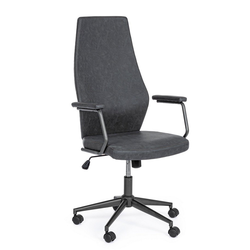 Poltrona ufficio schienale alto similpelle nero Jamie - Design ergonomico e regolabile in altezza