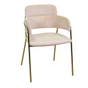 Poltrona design in velluto e metallo oro, colore crema, dimensioni 52 x 52 cm