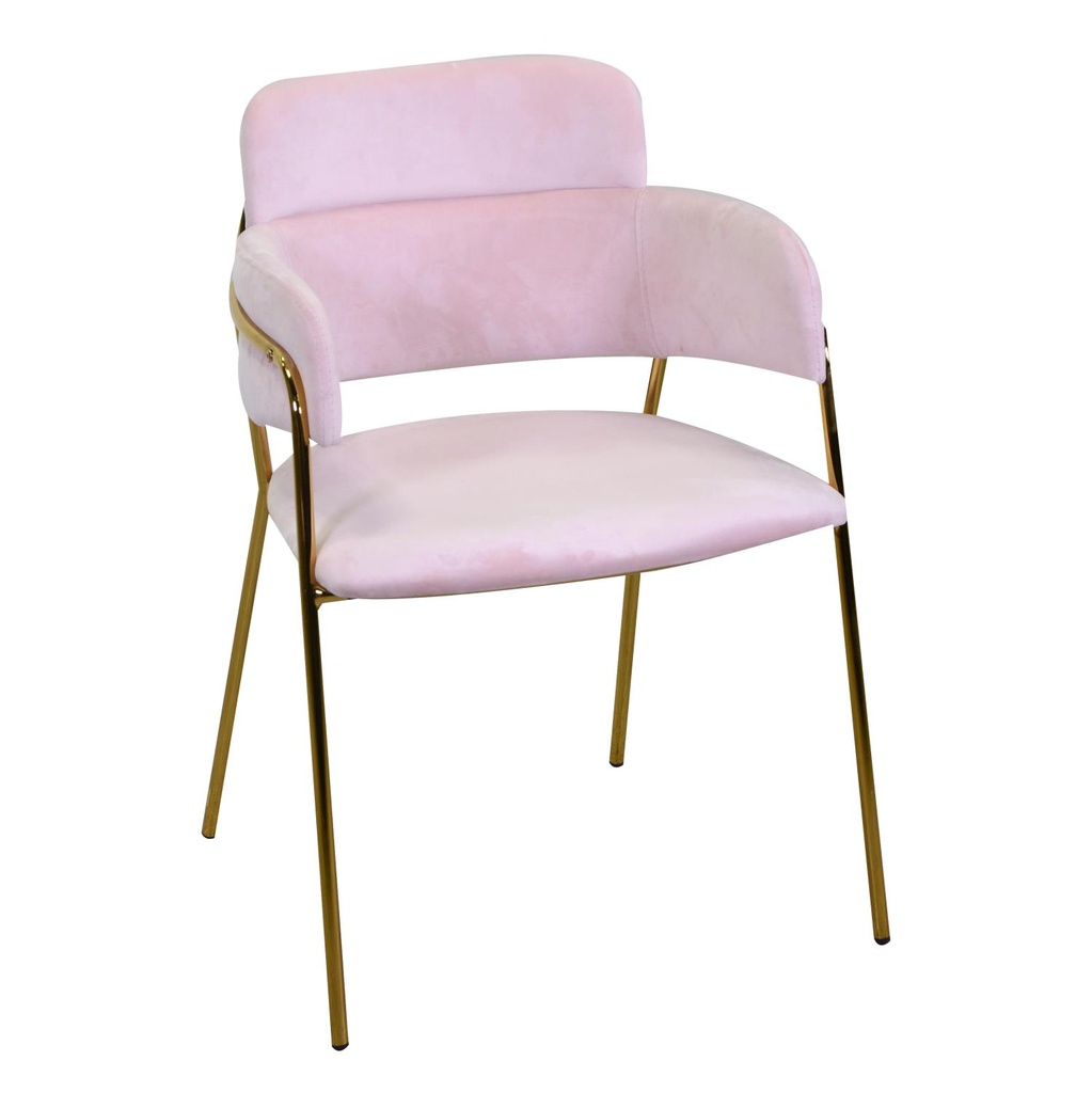 Poltrona design in velluto e metallo oro, colore rosa, dimensioni 52x52 cm