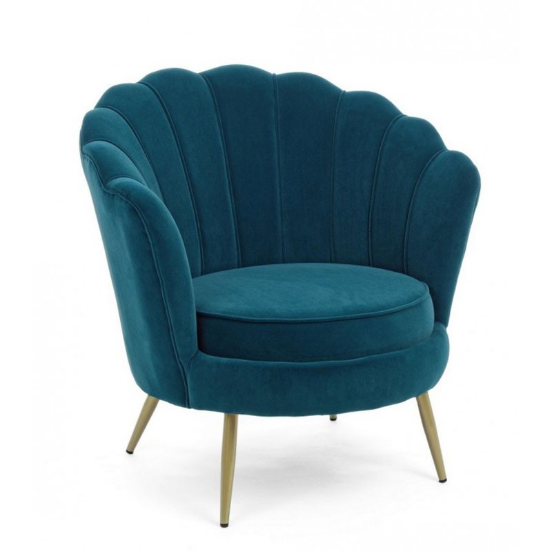 Poltrona Vintage Retro in Velluto Blu Pavone 80x76x84 cm