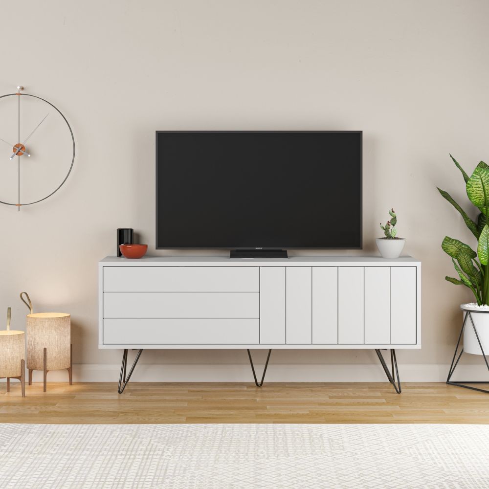 Porta TV con Struttura e 2 Ante a Ribalta Bianco  H 57 x L 139 x P 36 cm