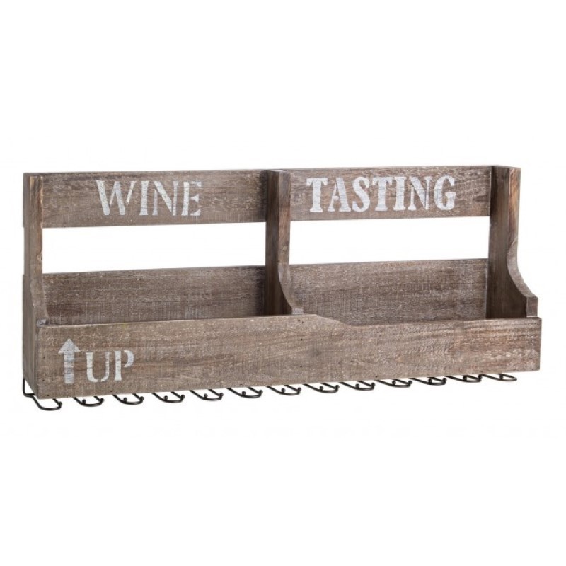 Porta bottiglia e bicchiere rustico Inca - Set da 2 - Legno di abete - 81,5x11,5x33 cm