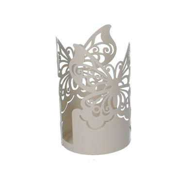 Portabicchiere Farfalla Crema in Metallo Tondo 8x8x20 cm