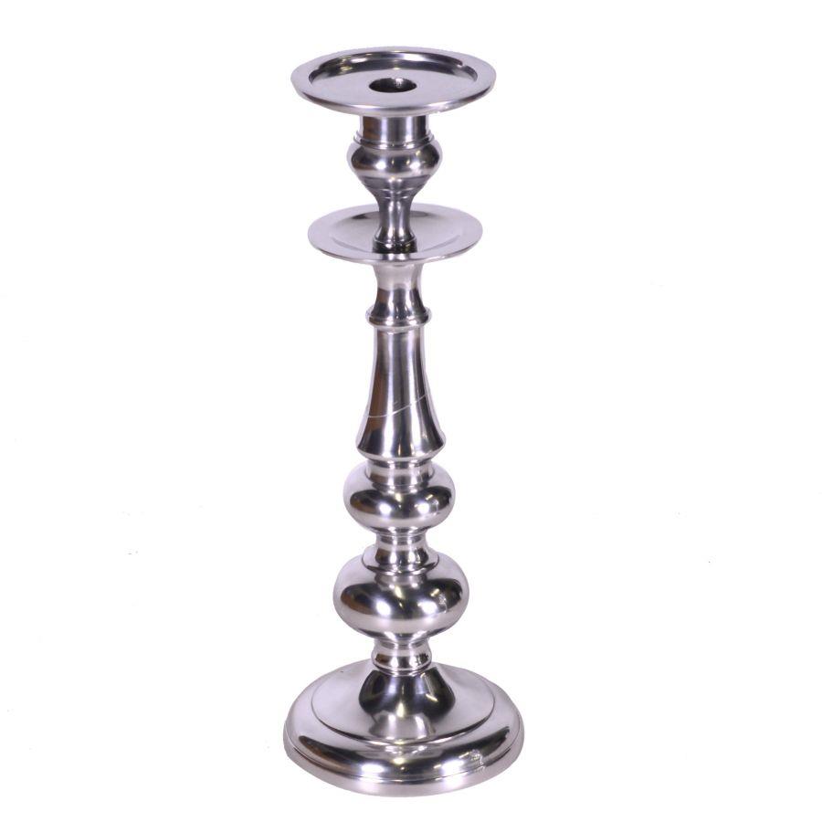 Portacandele in alluminio argento, 1 pezzo, 13 cm di larghezza x 13 cm di profondità x 37 cm di altezza