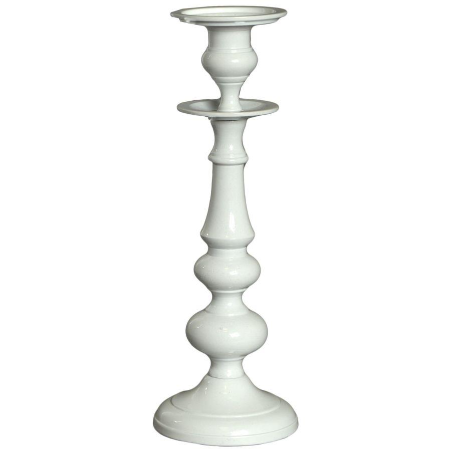 Portacandele in alluminio bianco, dimensioni 13x13x37 cm