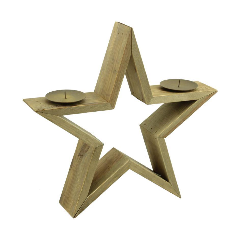 Portacandele in legno a forma di stella - Set da 2 - 36x8x40 cm