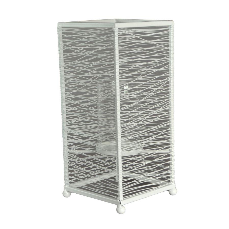 Portacandele metallo bianco grande 14x14x31 cm