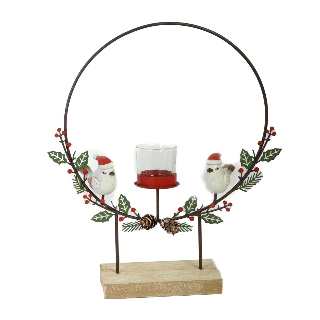 Portacandele metallo con uccellini rosso 29x7x35 cm