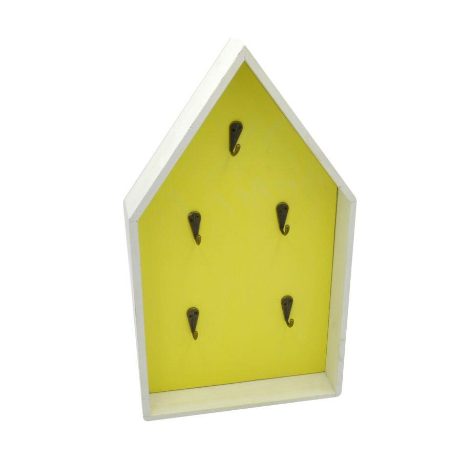 Portachiavi in legno a forma di casetta, 5 ganci, 22,9x5x41,1 cm